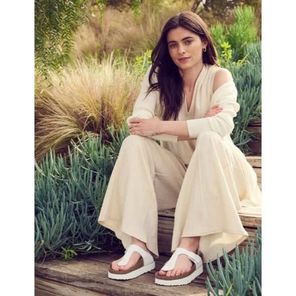 PapilliobyBirkenstock Gizeh Platform Sandals White Leather Cork Footbed Comfort - Picture 12 of 14